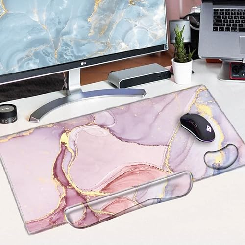 Tastatur-Handgelenkauflage und Schreibtischmatten auf der Oberseite des Schreibtischs, rosa Marmor-Schreibtischunterlage, Handgelenkstützen für Tastatur und Maus, 80x40 cm, Dekor für Frauen, Büro