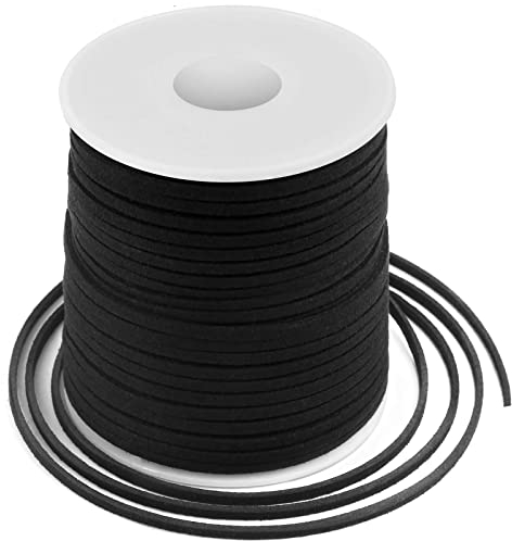 Lederschnur, flache Wildlederschnur, Kunstlederschnur, dünne Lederspitze für Armbänder, Halsketten, Schmuckherstellung und Kunsthandwerk (2,7 mm schwarz)