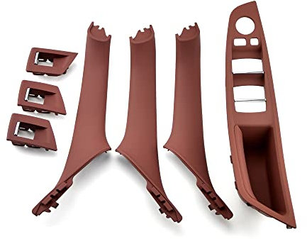 MKptopia 7 Pieces RHD Red Brown Car Interior Door Handle Compatible with B-MW 5 Series F10 F11 520d 525d 530d 535i Interior Panel Handle Adjustment Cover