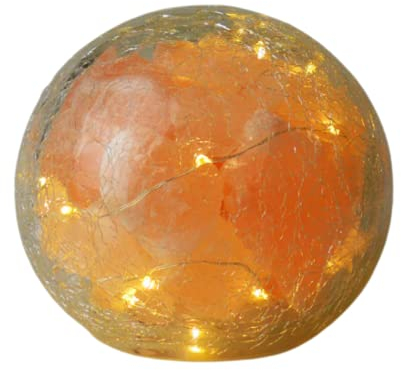 The Salt of Life Crackle Ball Himalayan Salt Lamp- Glass Crackle Ball. Aesthetic Room Decor. Battery Lights Bedroom Accessories & Bedroom Decor. Stunning Bedside Lamp for Bedside Table (Small 10cm).