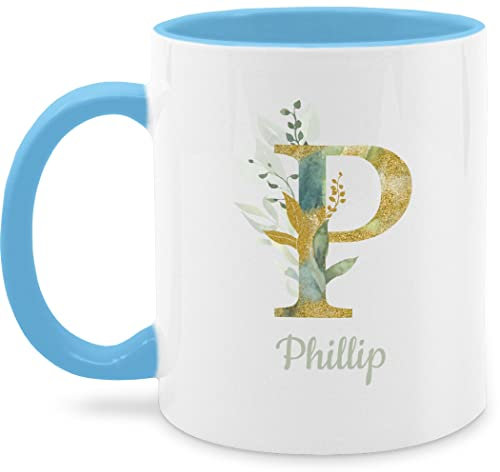 Tasse Tassen 325ml - Anfangsbuchstabe Name - Namens Geschenk - 325 ml - Hellblau - personalised mug buchstabentasse buchstaben letter kaffeetasse buchstabe namenstasse initialen letters teetasse