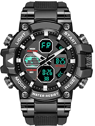 Forrader Digitale Herren-Sportuhr, Bunte Legierung, analoge Sport-Outdoor-Uhren, 50 m wasserdicht, Militär-Armbanduhr mit großem Zifferblatt, LED-Hintergrundbeleuchtung