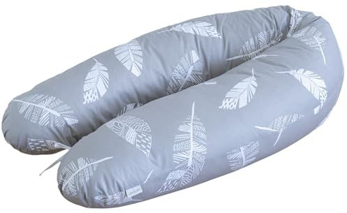 LOOLAY Stillkissen M/L - 170 cm mit abnehmbarem Bezug aus 100% Baumwolle - Schwangerschaftskissen, Seitenschläferkissen & Lagerungskissen mit leiser FillBall-Füllung, in Europa gefertigt (Feder Grau)
