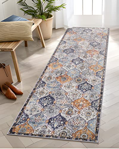 Lahome Marokkanischer Flur-Läufer – 60x200 cm, ultradünn, Vintage, waschbar, Teppichläufer, orientalischer Teppich, rutschfest, Küchenläufer, für Innenbereich, Schlafzimmer, 60x20 cm, blau/lila