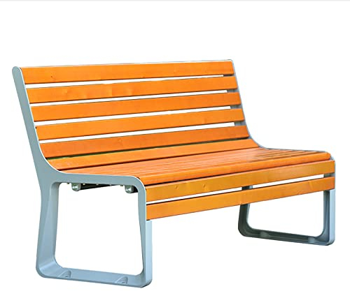 2-3 Sitzer Patio Gartenbank Parkbank, Wetterfest Anti-Korrosions-Holz Patio Bänke, Freizeit-Doppel-Sitzmöbel Stuhl mit Guss-Aluminium-Rahmen ( Color : Light brown-With Backrest , Size : 150CM/59IN )