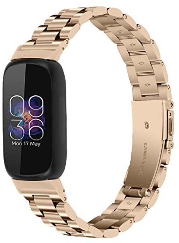 Kompatibel mit Fitbit Inspire 3 Bändern für Frauen, verstellbares Uhrenarmband, Ersatz-Metallarmband, Armband für Inspire 3 Fitness-Wellness-Tracker, Damen und Herren (Champagner-Gold)