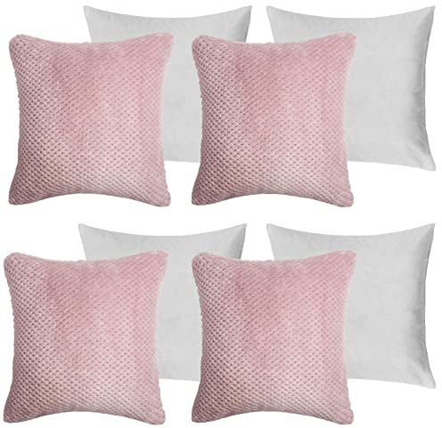 Brentfords Cushion Inserts Sofa Bed Cushion Covers Filled Waffle Cushion Covers 45 x 45, Living Room Bedroom Decorative Luxury Home Fleece Cushions with Covers, Blush Pink Pack of 4
