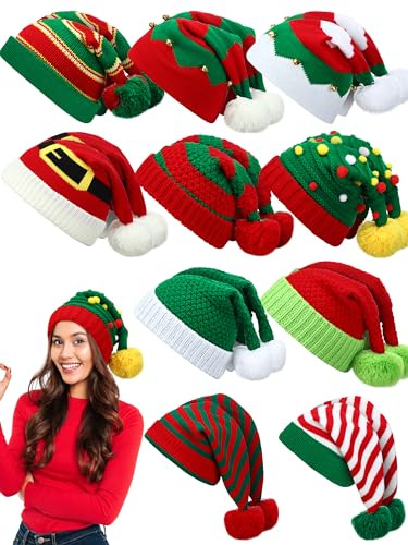 Ramede 20 Stück Weihnachtsmütze Strickmütze Bulk Winter Elf Santa Mütze mit Pompon Unisex Xmas Knit Crochet Hüte für Erwachsene Urlaub, Wie auf den Bildern gezeigt., Medium, HEY-RAMEDE-2739
