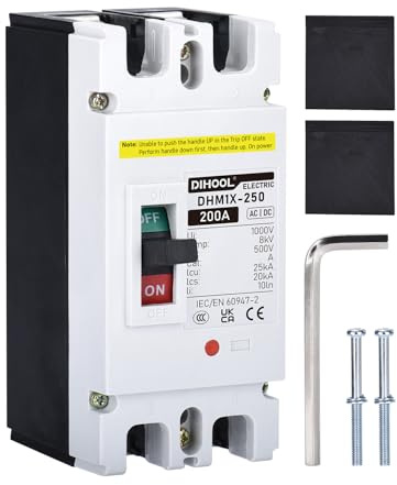 DIHOOL 200A DC Sicherungsautomat 2P 1000V für Photovoltaik - PV Trennschalter mit Schraubanschlüssen | 8-12 ln Auslösekurve, inkl. Montagezubehör