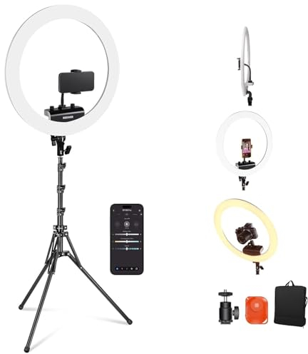 NEEWER Professionelles Ringlicht mit Ständer und Telefonhalter, 18 dünn, 45W 2900K-7000K TLCI98, Fernauslöser und App Steuerung, weichere Beleuchtung für Make up Live Stream TikTok, RP18B Pro Weiß
