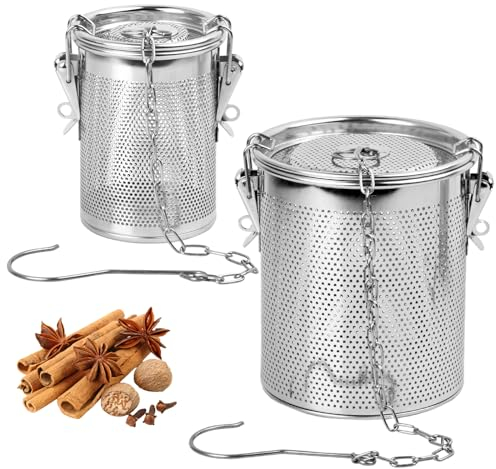 Natuce 2 Piezas Colador de especias,Filtro de té con gancho de cadena y tapa,Reutilizable de Malla Extra Fina Filtro de Té,Filtro Te Acero Inoxidable,para Tazas,Tetera,Café Ollas,Cuencos de Té
