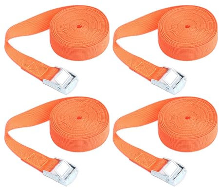 Spanngurte mit Ratsche, verstellbarer Spanngurt, Zurrgurte für Fracht, Gepäck, Lieferwagen, LKW, Motorrad, Orange, 4 m x 25 mm, 4 Stück