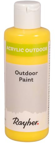 Rayher Outdoor Paint Acrylfarbe, zitrone, Flasche 80 ml, auf Wasserbasis, hochpigmentierte Acrylfarbe, ideal für den Außenbereich, wetterfest, lichtecht, witterungsbeständig, 35070160