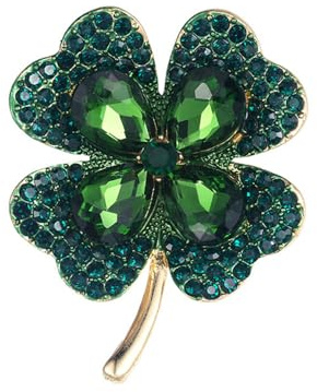 Strass Vert Trèfle Feuille Broche pour Femmes Filles Plaqué Or Cristal Fleur Broches Épinglettes Chanceux Décor Robe Accessoires St Patrick's Day Vacances Bijoux Cadeau