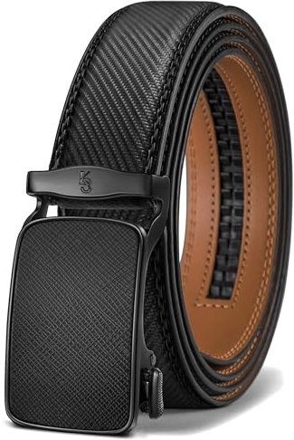 KEMISANT Automatik Ledergürtel für Herren Business Anzug, 35mm Gürtel Ohne Löcher - Größe Festgelegt (Schwarz, 150cm/44-52 Taille Verstellbar)