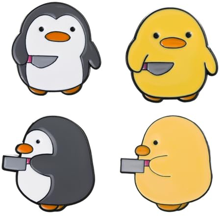 SAIBHANG Cartoon Duck Penguin Holding Knife Enamel Pin Lovely Animals Enamel Pin Cute Duck Lapel Badges Brooch Cartoon Pin Badge Decorative Safety Pins for Clothes Backpacks Bags Boys Girls Gift Yellow Grey