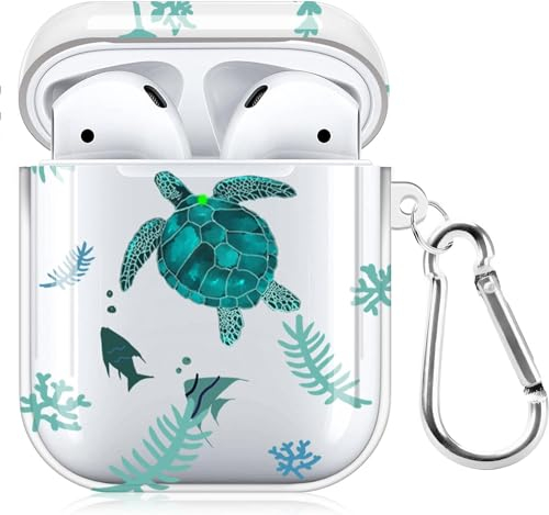 Canisto AirPod Hülle, Weiche Silikon Stoßfeste Schutzhaut mit Schlüsselbund für Apple AirPods 2nd 1st Generation Hülle, Nette Sea Turtle AirPod Hülle für AirPod 2/1, Front LED Sichtbar, Sea Turtle