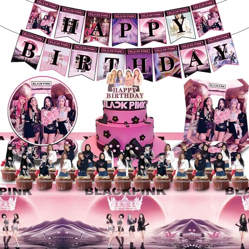 BP Partygeschirr Set Mädchen,67 pcs Geburtstag Party Set,Geburtstag Deko Mädchen,Tischdecke Geburtstag Mädchen,Papierbanner,Pappteller,Papiertücher,Tischdecke,Kuchendekoration,Für 20 Personen.