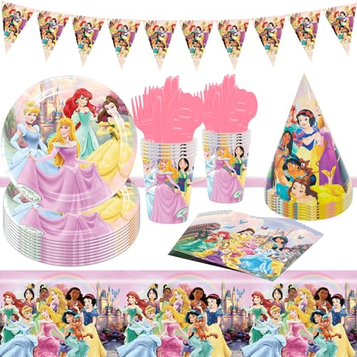 EKKOM Seventh Princess Birthday Tableware Decoration, Princess Party Tableware Set, Princess Tableware Children's Birthday Decoration, Princess Party Set, Birthday Party Supplies-10 Guests