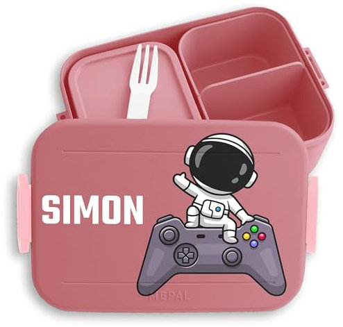 Kinder Bento Box Midi Lunchbox für Mepal Bentobox - Gaming - Astronaut Controller Zockerlebnis Gaming-Kultur Zocker Gaming-Begeisterung Gamer - 900 ml - Rosa - astronauten brotdose geschenke nerds