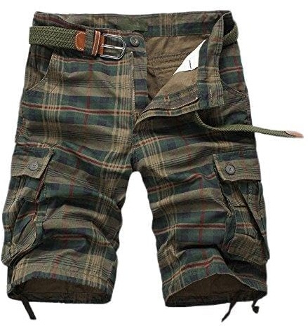 Alloaone Männer Shorts Plaid Strand Shorts Camo Camouflage Shorts Militär Kurze Hosen Bermuda Cargo Army Green 42 fit 42in Waist
