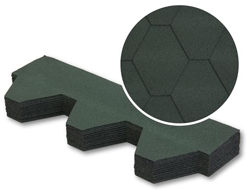 Premium Asphalt Roof Shingles, 25 Pcs Covers 32.2 sqft (3 sqm) - Green Hexagonal Shape Design Felt Shingles 31.5 in x 12.4 in (80 x 31.5 cm) Weather Resistant & Heavy-Duty Roofing Felt