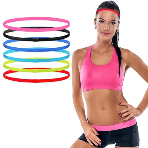6 Stück Haarband Sport, Haarband Herren Elastische Haarband Jungs Sport Haarband Damen Dünn rutschfeste Haarband Männer Dünn für Yoga Fußball Joggen