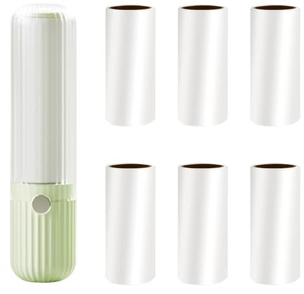 Fusselrolle für unterwegs Wiederverwendbar Fusselrollen Inklusive 6 Mini Nachfüllpacks 1 Abroller Tierhaarentferner Flusenentferner für Kleidung Sofa Tierhaare