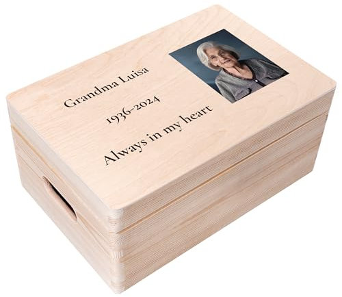 Creative Deco Trauerkiste Erinnerungen Holz | Trauer Personalisiert mit Namen, Wunschtext, Foto | für/wie Trauerkarte Besonders, Kondolenzkarte, Beileidskarte | In Gedenk, Andenken an Verstorbene