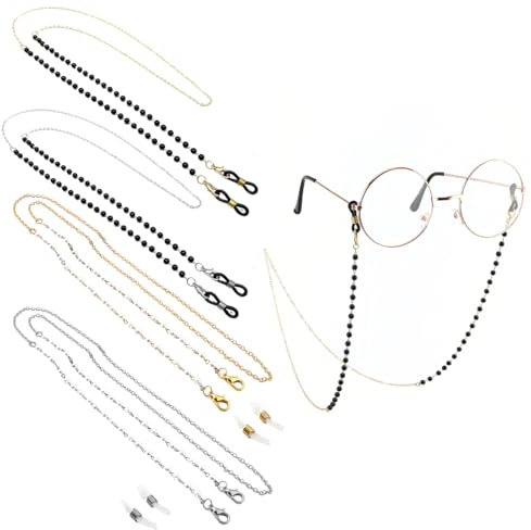 BDEPSTR 4 Pièces Chaîne de lunettes pour dames, Chaine Lunette Attache Femme, lunettes sangle de lunettes chaîne, ruban de lunettes dames perles colorées anti-dérapant