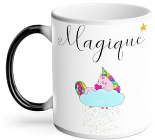 Mug Thermo-réactif Tasse Magique - Magique avec Licorne Rose et Arc-en-ciel Dormant sur Petit Nuage de Pluie - 325 ml