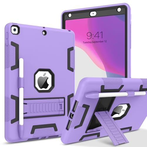 DOMAVER Case for iPad 10.2” Case iPad 9th Generation Case, iPad 8th/7th Generation 10.2 inch, iPad 9th/8th/7th Case with Kickstand, Heavy Duty Shockproof Rugged Protective Cover, Pen Holder, Purple