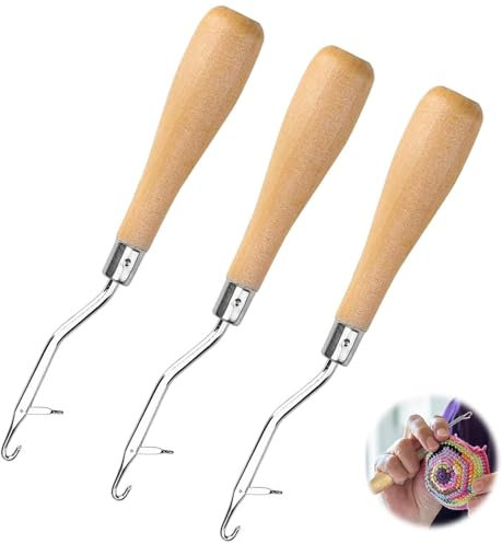 Fizzix 3-Piece Wooden Latch Hook Crochet Tool Set – Bent Latch Hooks for Rug-Making, Crafting, and Weaving Projects – Durable and Versatile for DIY Arts & Crafts.