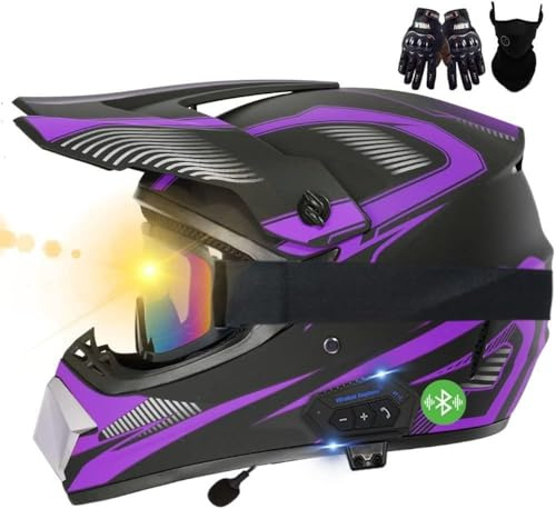 Motocross-Bluetooth-Helme, ECE-geprüft, Motocross-Helme mit Handschuhen/Brille/Maske, bequem und belüftet, sicher, geeignet für Motocross, MTB, Cross-Bike, BMX B,S55-56CM