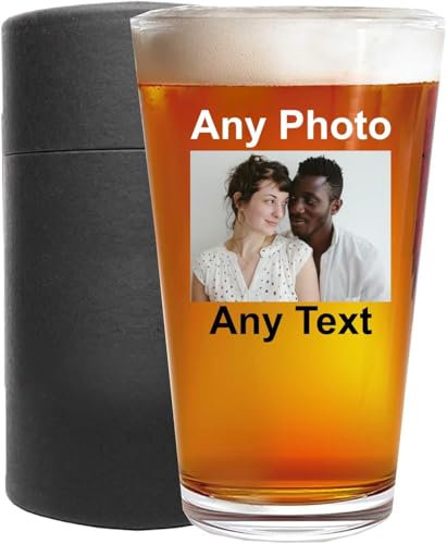 EKAM Personalised Printed Photo Pint Beer Glass - Customised with Any Image, Text or Logo - 17oz/500ml - Fun Gift for Father’s Birthdays, Christmas, Best Friend, Graduation, Groomsman - Color Printed