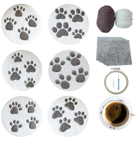 cukol cukol 6pcs Einfach Landschaft Punch Needle Set für Anfänger | Stanznadel Untersetzer zum Selbermachen, Stickset Coasters, DIY Kreatives Bastelset Hobby für Erwachsene & Kinder