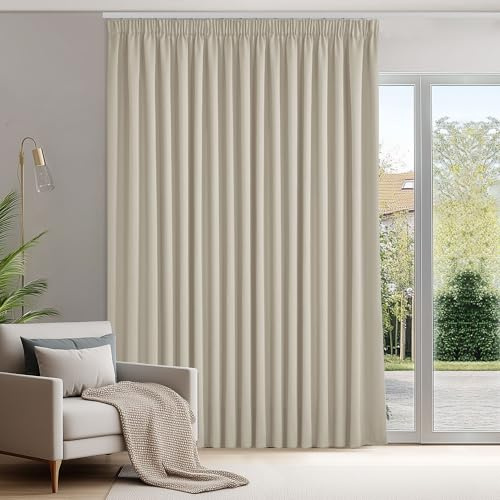 Deconovo Gardinen mit Kräuselband Blickdicht Vorhänge Thermogardine Creme