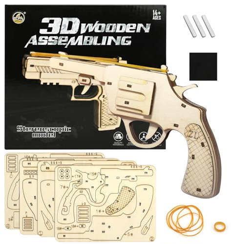 CutitiUU 3D Kinder-Gummipistole aus Holz,3D Holzpuzzle Erwachsene Gummiband Spielzeug,Spielzeug Gewehr Modellbausatz Holz,DIY Holz Waffe Puzzles Basteln Geschenkidee Spielzeug (C)