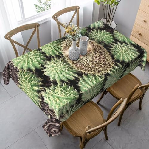 EdWal Igel-Tischdecken mit Kaktusdruck, knitterfrei, rustikale Tischdecke, Dekoration für die Küche, 140 x 89 cm