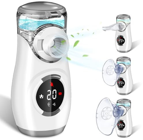 Inhalationsgerät mit Digitaler Anzeige, Inhaliergeräte für Erwachsene und Kinder, Inhalator Inhaliergerät Vernebler mit Gesichtsmaske & Mundstück, Ultraleicht Klein, Leicht zu Tragen (Grau)