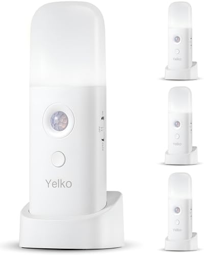YELKO LED Nachtlicht mit Bewegungssensor, USB-Aufladbar, 4er-Set, Weiß