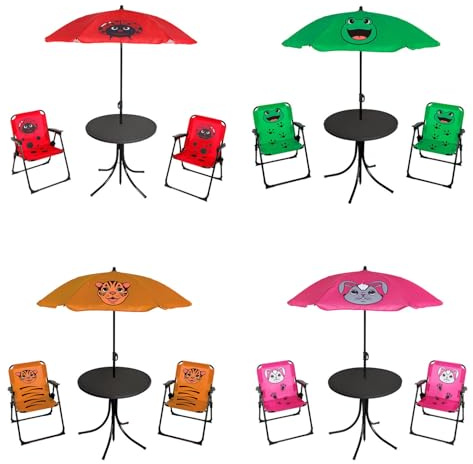 Mojawo 4tlg Kinder Campingmöbel Set Outdoor 2 x Campingstuhl Klappstuhl + Tisch + Sonnenschirm Rot, Farben:Orange