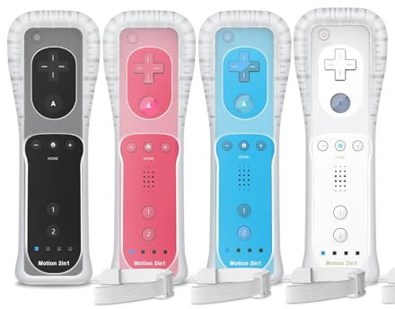 Gamrombo Motion Plus - Controller Wii, compatibile con Wii/Wii U, con custodia in silicone e cinturino da polso (bianco, nero, rosa, blu)