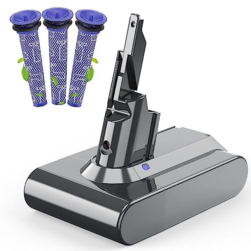 6.0Ah Batterie pour Dyson V7 SV11 Animal, V7 sans Fil, Extra, Fluffy, Mattress aspirateur, Motorhead, Pro, V7 Trigger+ Aspirateur avec 3 Filtres 21,6V