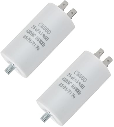 2 Pièces CBB60 25µF 450V Condensateur de Démarrage 25uf pour Moteur Monophasé, Condensateur Moteur 40 x 70 mm, Tension 450V AC, Idéal pour Machines à Laver, Sèche-Linge, Pompes, Réfrigérateurs