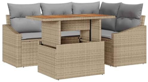 vidaXL Garten Essgruppe mit Kissen Beige und Grau 100 x 55 x 73 cm, Garten- und Terrassen-Sofa, modern, strapazierfähig, modular, UV-beständig, leichtes Lounge-Set aus Akazienholz