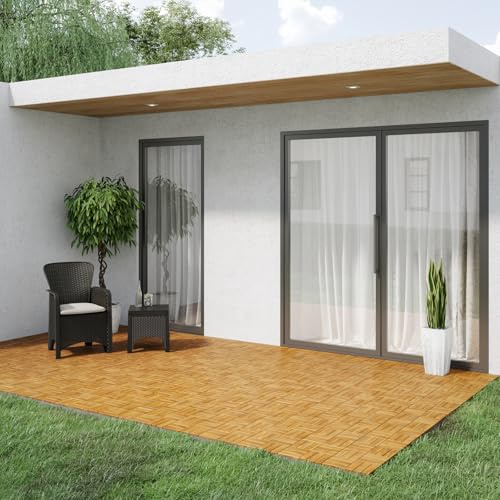 URBNLIVING 9–54 Pcs Acacia Wood Interlocking Deck Tiles for Outdoor Use, 30x30cm Weather-Resistant Square Flooring for Balcony, Garden & Patio, Easy DIY Click Install, Non-Slip, Low Maintenance