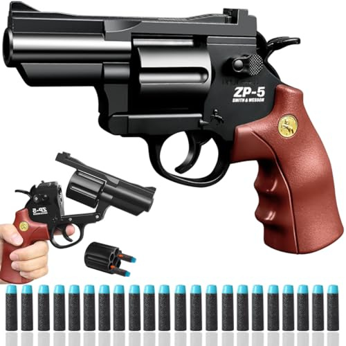 Spielzeug Pistole Kinder, Revolver Spielzeugpistole, Spielzeugpistolen, Schaumstoff Pistole, ab 8+ Toy Gun mit 24 Schaumstoff Bullet für Halloween Karneval Geschenk Kostüm Zubehör (Braun 1)