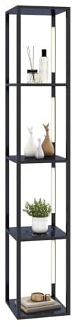 FANTASK Stehlampe mit Holzregal, Bücherregal mit 3-stufig dimmbaren LED-Leuchten & drehbaren LED-Stangen, Standleuchte Ablageregal mit Fußschalter und 4 Ablagen für Wohnzimmer, Schlafzimmer (Schwarz)