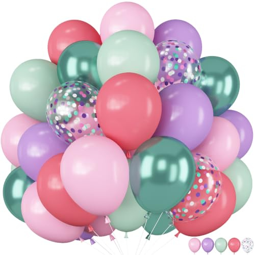 Luftballons für Meerjungfrauen, magische Geburtstagsparty-Dekorationen unter dem Meer, 60 Stück, 30,5 cm, Pastellrosa, Metallic, Salbeigrün, Helium-Latex-Ballon, Konfetti-Ballons für Bogen-Babyparty